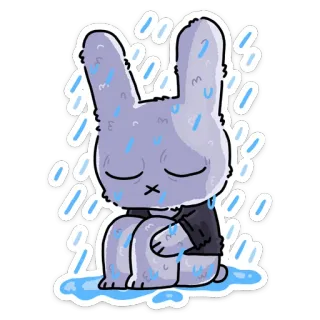 ☔️ rabbit, bunny, sad, rain, animal, cute, cartoon whatsapp sticker