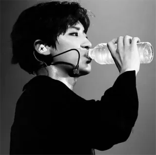 💦 man, drinking, water, bottle, black and white, sweat, hydration telegram sticker