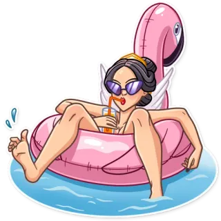 🏖 piscina, flamingo, mulher, óculos de sol, verão, relaxamento telegram sticker