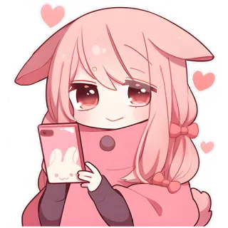 🤩 Anime, Fofo, Rosa, Kawaii, Coração, Desenho animado, Coelho whatsapp sticker