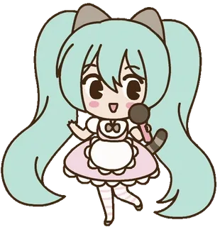 🎤 Hatsune Miku Anime, Chibi, Vocaloid, Słodkie, Kawaii, Hatsune Miku, Mikrofon, Idol whatsapp sticker