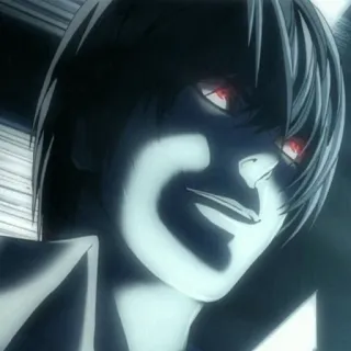 ⚖ Light Yagami Death Note Anime, Vilain, Sourire narquois, Yeux rouges, Effrayant telegram sticker
