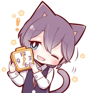 ⏰ chat, animé, horloge, mignon, kawaii, chibi, dessin animé telegram sticker