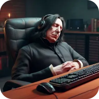 💤 Severus Snape Harry Potter professor, wizard, sleepy, headphones, computer telegram sticker