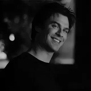 🎭 Damon Salvatore The Vampire Diaries Damon Salvatore, The Vampire Diaries, vampire, smiling, black and white, man, portrait telegram sticker