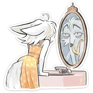 🪞 animal, cartoon, fox, mirror, anthropomorphic telegram sticker