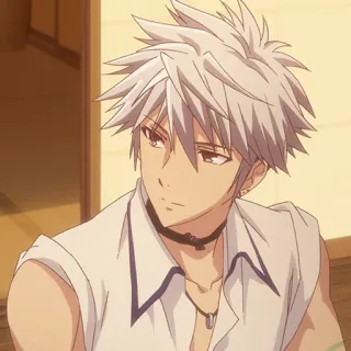 🐮 Hatsuharu Sohma Fruits Basket anime, male, character, white hair, choker, earring, Fruits Basket, Hatsuharu Sohma telegram sticker