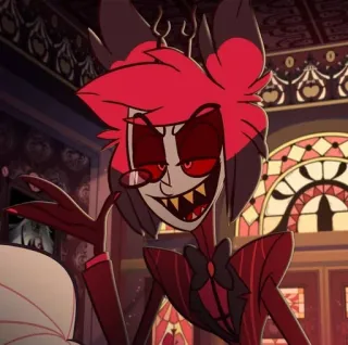🍾 Alastor Hazbin Hotel demon, czerwony, uśmiech, hotel, Hazbin Hotel, kreskówka, radio demon telegram sticker