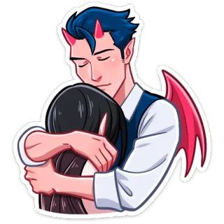 🤗 Dibujos animados, Anime, Pareja, Abrazo, Demonio, Amor, Emociones telegram sticker