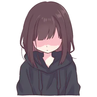 😰 Anime, Fille, Sweat à capuche, Mignon, Brune, Personnage, Kawaii telegram sticker