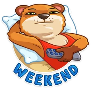 😑 WEEKEND week-end, détente, dessin animé, ours, cool, divertissement telegram sticker