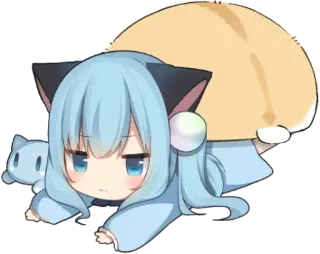 😏 Anime, Chibi, Niedlich, Katzenohren, Digitale Kunst telegram sticker