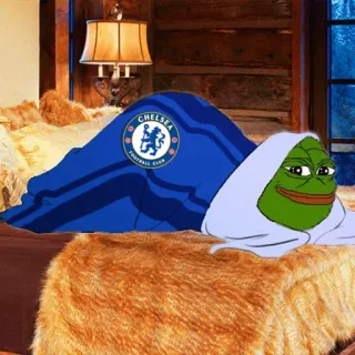 😏 Pepe the Frog 밈, 페페, 개구리, 첼시, 축구, 스포츠, 침대 telegram sticker