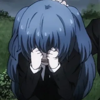 😰 anime, crying, sad, blue hair, emotional, character telegram sticker