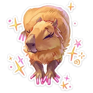 😌 Капибара, Животное, Грызун, Милый, Блестки, Ногти, Розовый telegram sticker