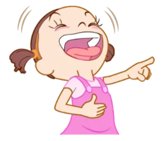 😆 dibujos animados, chica, riendo, señalando, rosa telegram sticker