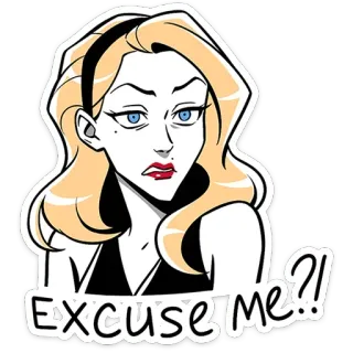 🤨 EXCUSE ME?! wanita, rambut pirang, pertanyaan, sikap, sarkastik, permisi telegram sticker