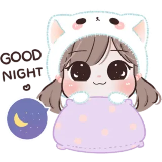 🍥 kawaii, sonolento, anime, fofo, menina, noite, lua whatsapp sticker