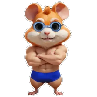 💪 hamster, cartoon, muscular, swimsuit, beach, animal, cute telegram sticker