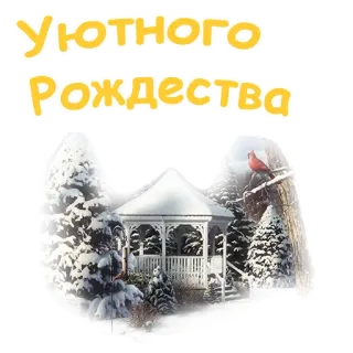 🙏 Уютного Рождества Christmas, holiday, winter, snow, gazebo, cardinal, greeting telegram sticker