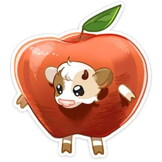 🍎 apfel, kuh, niedlich, tier, frucht, aufkleber, cartoon telegram sticker