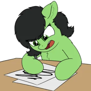 🏘 小马, 绘画, 卡通, 角色, 桌子, 纸, 笔 telegram sticker