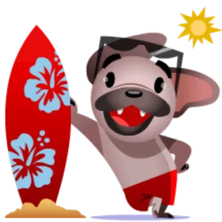 🏄 cachorro, surf, praia, verão, desenho animado telegram sticker