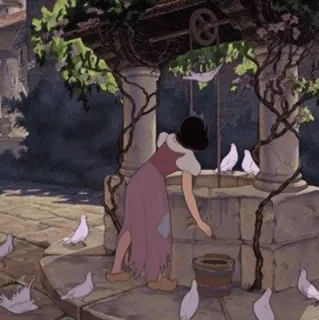 ⛄️ Snow White Snow White and the Seven Dwarfs 디즈니, 백설공주, 우물, 비둘기, 만화, 고전 애니메이션, 동화 telegram sticker