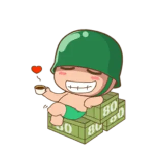 ☕ military, soldier, cartoon, helmet, boxes whatsapp sticker
