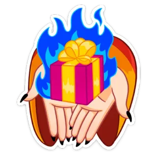 🎁 gift, present, hands, flames, magic, surprise, celebration telegram sticker