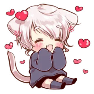 😍 kawaii, süß, anime, chibi, katze, herzen, erröten telegram sticker