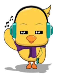 🎧 pájaro, amarillo, auriculares, música, dibujos animados, pollito, lindo whatsapp sticker