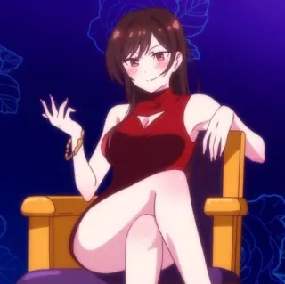 😈 Chizuru Mizuhara Rent-A-Girlfriend anime, chizuru mizuhara, rent-a-girlfriend, character, woman, red dress telegram sticker