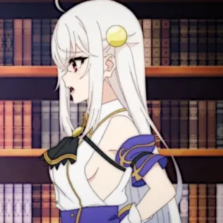 🍪 anime, character, white hair, female, library, cartoon telegram sticker