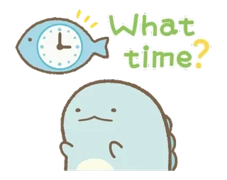 💬 What time? tempo, orologio, domanda, carino, pesce, dinosauro telegram sticker