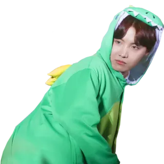 😦 persona, dinosauro, verde, felpa con cappuccio, kpop, ritratto whatsapp sticker