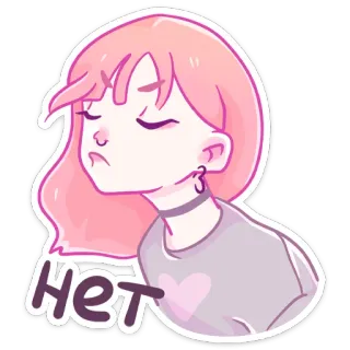 🙅‍♂️ Нет fille, cheveux roses, ras du cou, russe, non whatsapp sticker