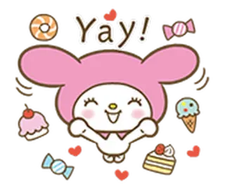😄 My Melody Yay! fofo, desenho animado, doces, My Melody, Sanrio telegram sticker