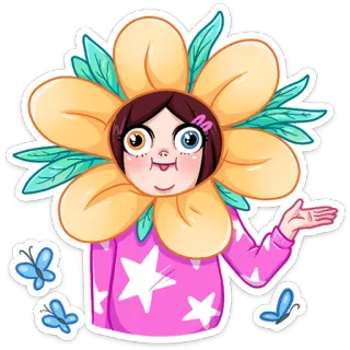 🌼 flower, girl, cartoon, cute, butterfly, whimsical telegram sticker