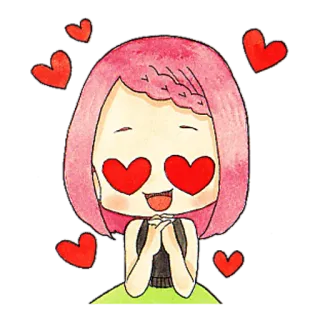 😍 hartjes ogen, liefde, cartoon, schattig, roze haar, affectie telegram sticker
