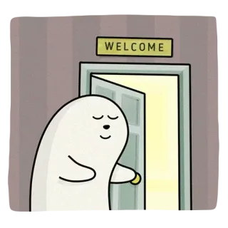 👋 WELCOME benvenuto, porta, cartone animato, amichevole, animazione, fantasma whatsapp sticker