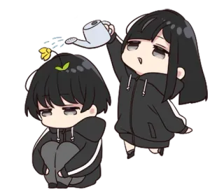 💧 lindo, chibi, regando, anime, planta, amistad, kawaii whatsapp sticker