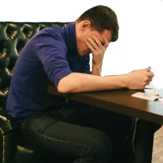 😞 smutny, rozczarowany, zmartwiony, mężczyzna, stół, porażka telegram sticker