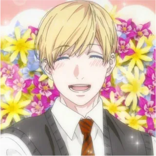 🌼 anime, cabelo loiro, flores, sorrindo, fofo, alegre telegram sticker