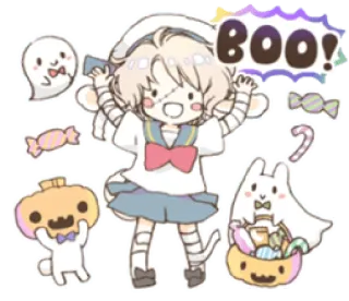 🌬 BOO! halloween, lindo, fantasma, calabaza, anime whatsapp sticker