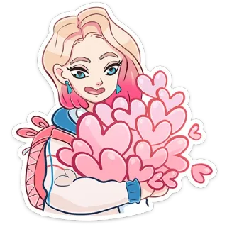 ❤️ perempuan, hati, merah muda, kartun, bunga, cinta, karakter telegram sticker