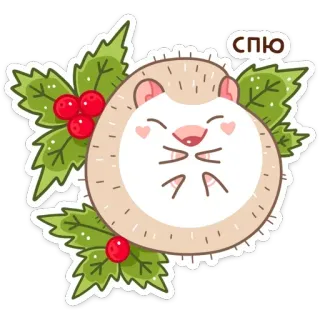 💤 СПЮ riccio, dormire, carino, animale, bacche, foglie, cartone animato telegram sticker