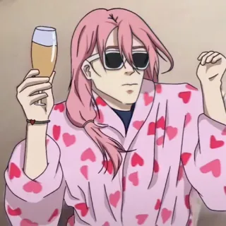💅 Adam Sk8 the Infinity Anime, Adam, SK8 the Infinity, Cabelo rosa, Óculos de sol, Robe, Bebida telegram sticker