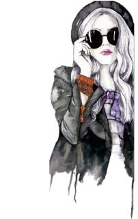😎 femme, mode, style, lunettes de soleil, chapeau, illustration, art, portrait telegram sticker
