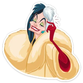 😊 Cruella de Vil 101 Dalmatians Cruella de Vil, Villano Disney, Abrigo de piel, Personaje de dibujos animados, Villano, Disney whatsapp sticker